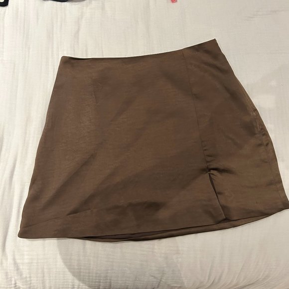 Chocolate brown mini slip skirt - Picture 1 of 2